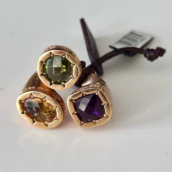 Rebecca Minkoff Jewelry - Rebecca “Tropezienne” 3-Stone Gemstone Ring-Citrine Green, Purple, Amber Gold